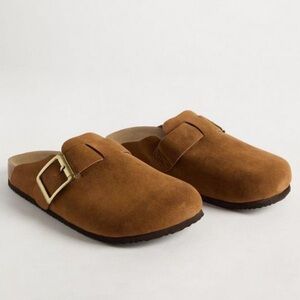 Faux Suede Clogs with Buckle (Wide Width)